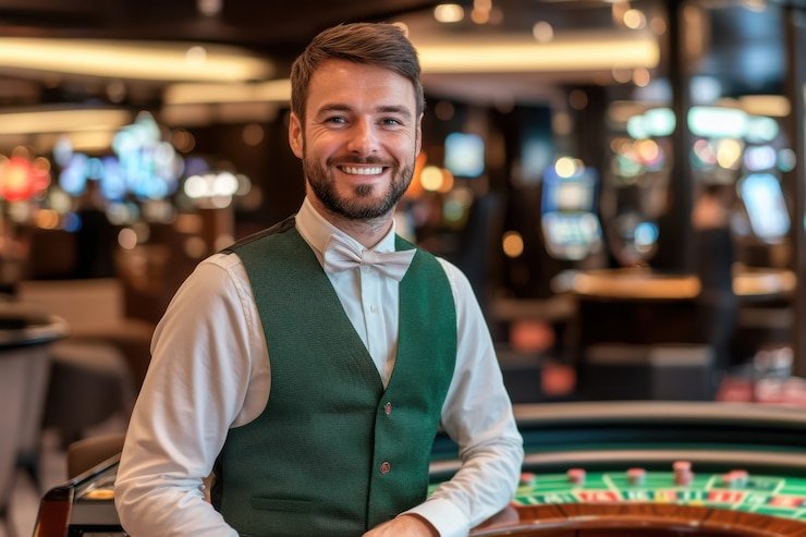 Meja Baccarat live dengan dealer dan multi-kamera di studio andara77